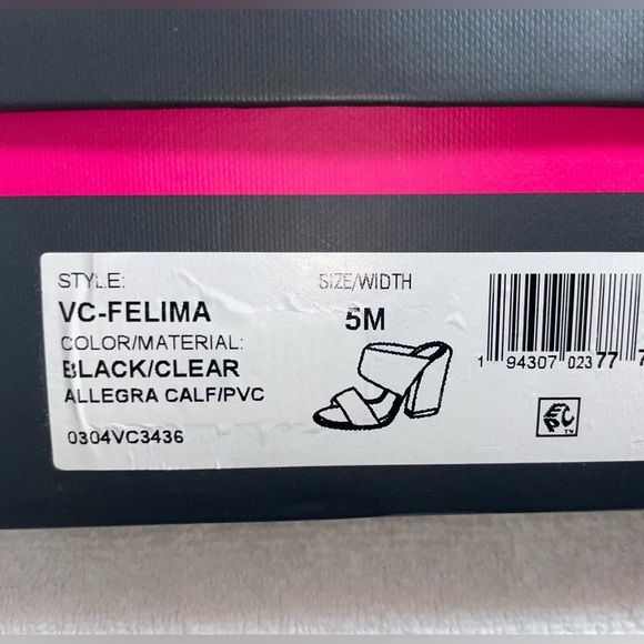 Vince Camuto Felima two strap wedge sandals clear lucite black leather size 5 - Picture 7 of 7